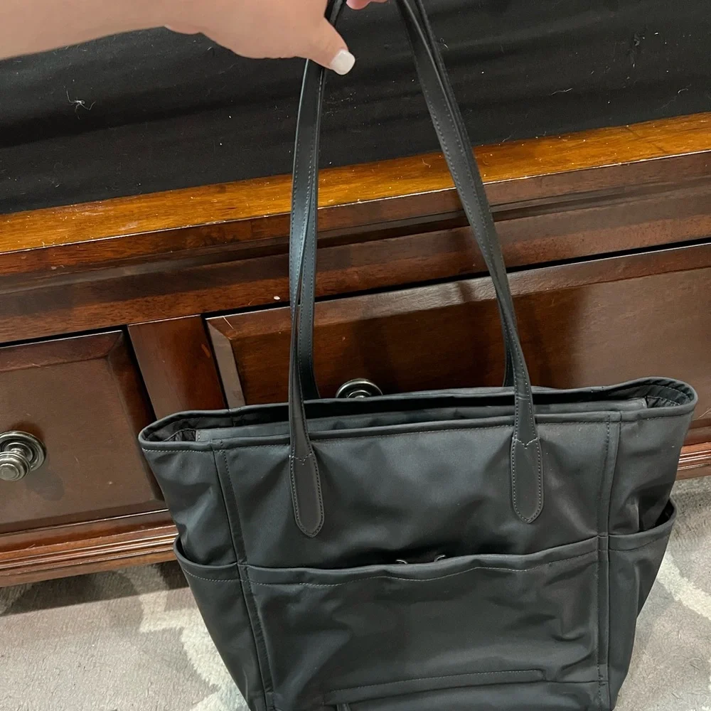 kate spade black nylon tote with gold hardware